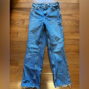 Zara Blue Straight Leg Women's Jeans with silver studs down the side seams